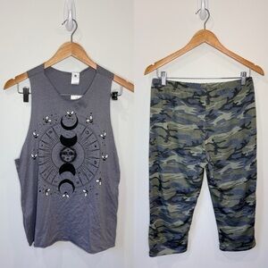 Cozy Rozy 2PC Set - Tank Top and Camo Capri Lounge Wear (L)